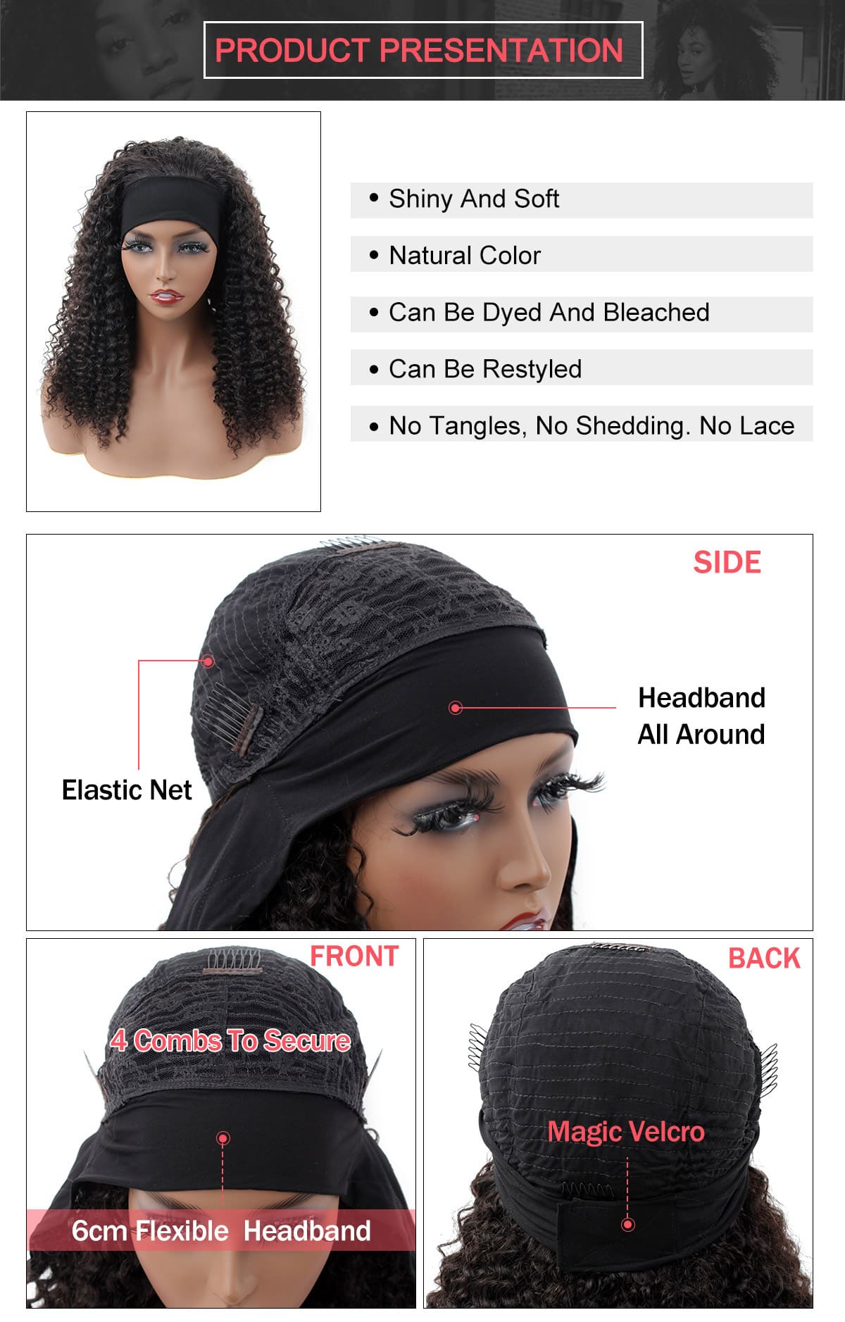 haireel kinky curly headband glueless wig