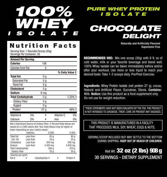 Whey Protein Isolate Chocolate Nutritional Facts