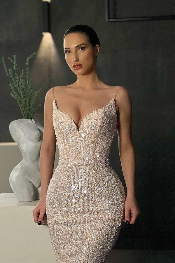 Elegant Spaghetti Strap Sleeveless Sequin Mermaid Dresses