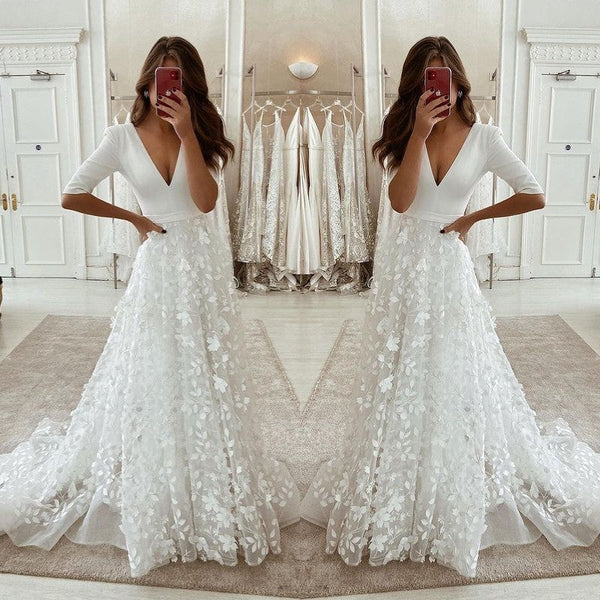 Tulle Long Wedding Dress Lace Appliques Bridal GownsSpaghetti