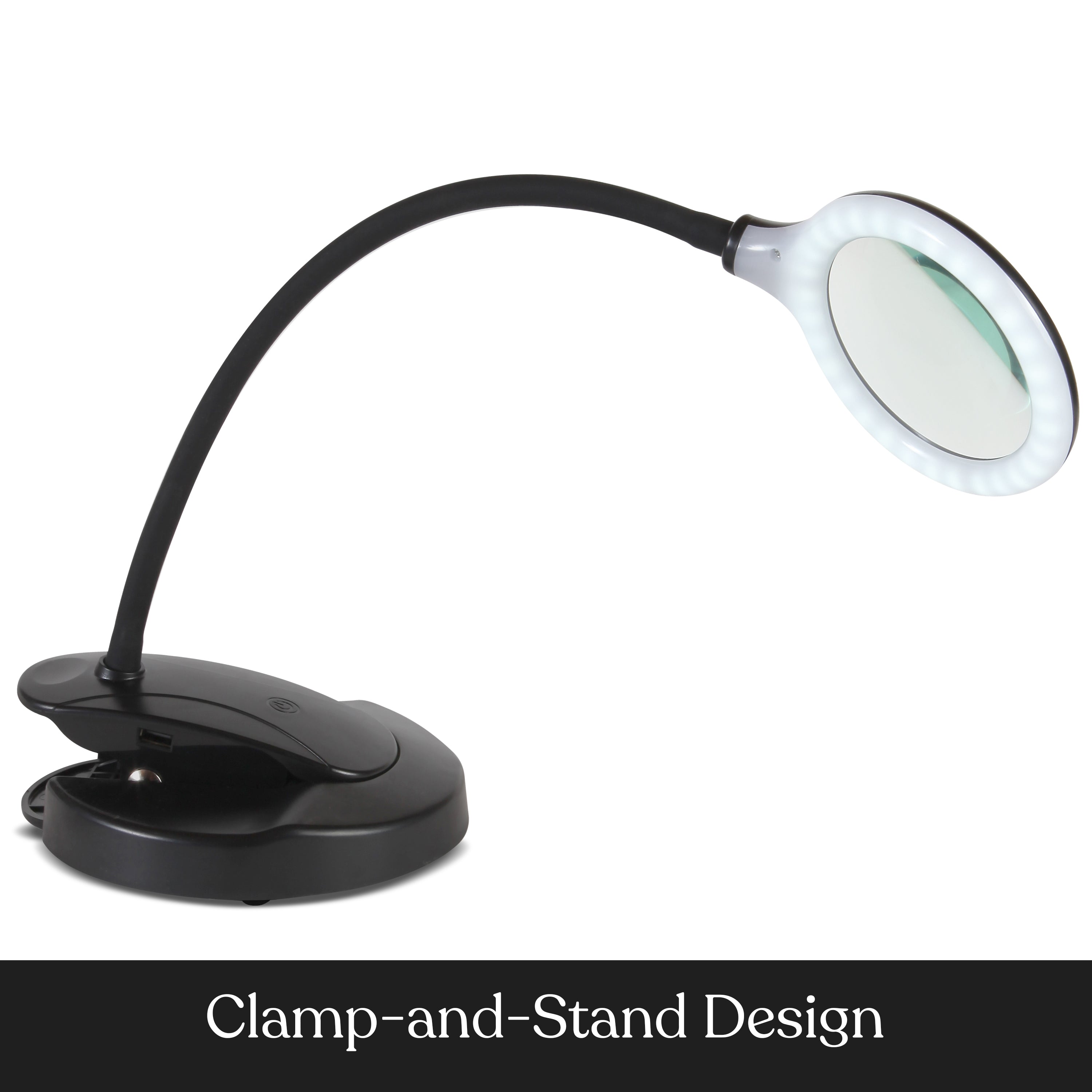 Brightech Lightview Magnifying Glass & Bright LED Lamp with Stand, Clamp - Lighted Glass Magnifier with USB Charging Port (Enjoy Music As You Work) – Dimmable Light for Reading, Crafts – 1.75x