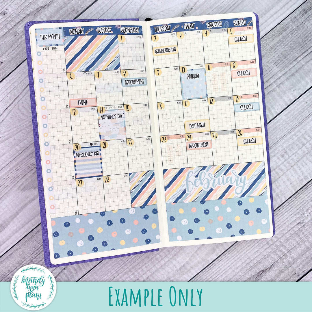Hobonichi Weeks February 2023 Monthly Sticker Kit || Pastel Abstract || Hand Lettered || Removable Matte Stickers || MK-W-2203