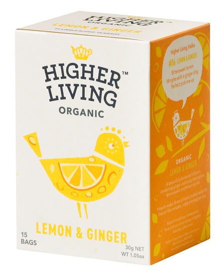  Higher Living Organic Green Tea Lemon, 40g (20 Teabags), Refreshing Blend of Organic Green Tea with Zesty Lemon Flavor