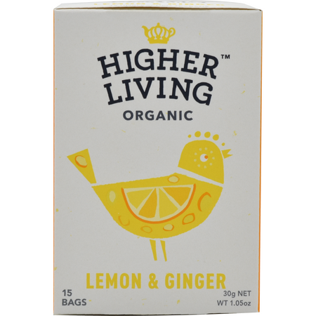  Higher Living Organic Green Tea Lemon, 40g (20 Teabags), Refreshing Blend of Organic Green Tea with Zesty Lemon Flavor