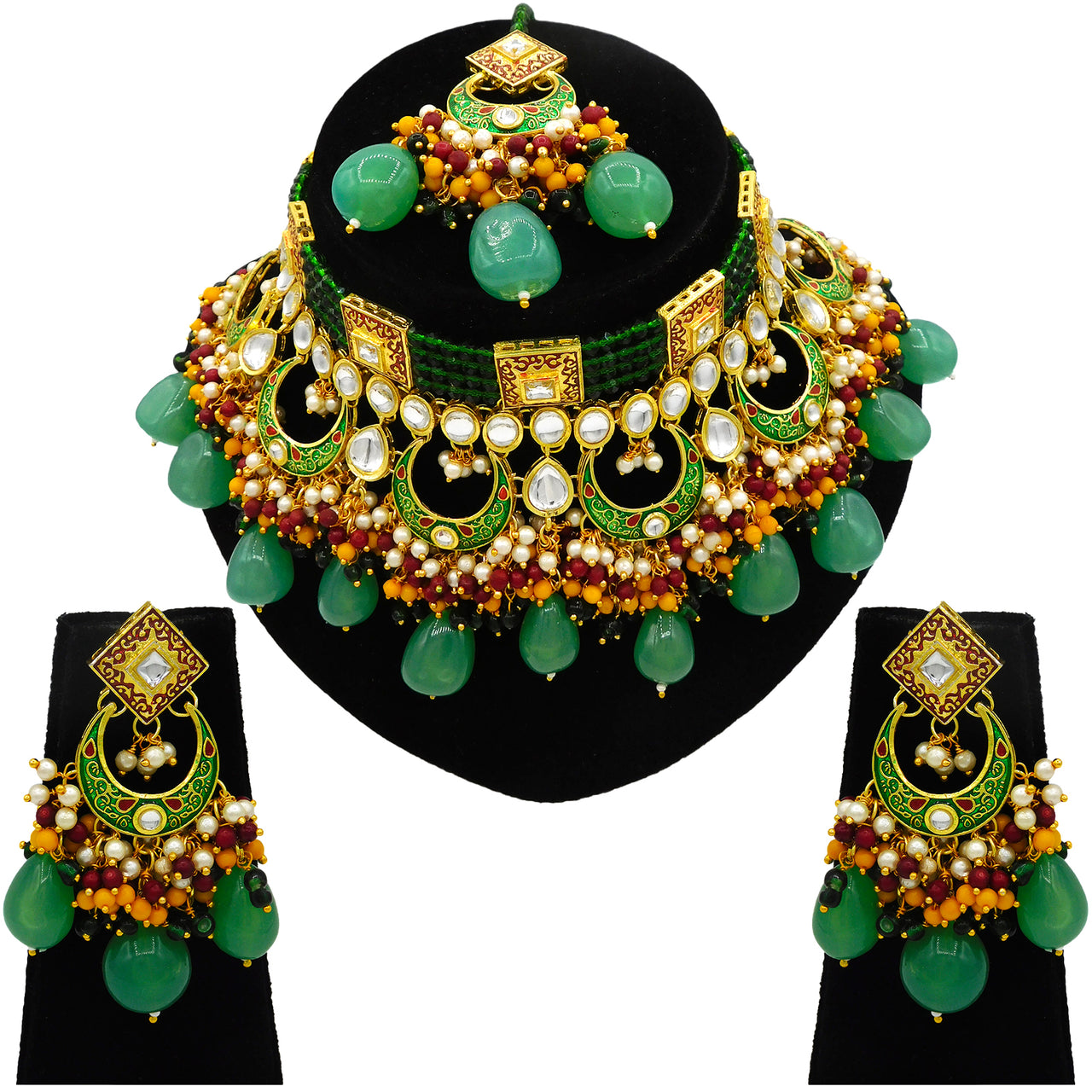Sujwel Fashion and Traditional Gold Plated Crystal Kundan Choker Necklace for Ladies / Women / Girl