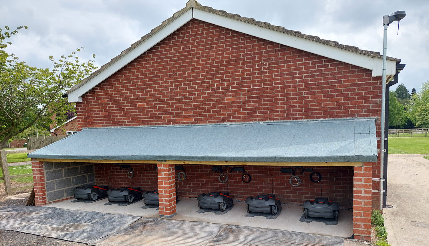 A shed for the Automowers constructed by students at the college