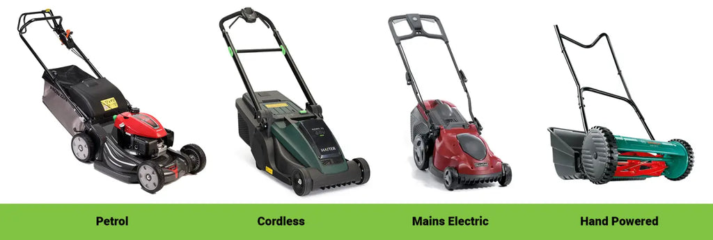 Petrol, cordless, mains electric and hand powered lawn mowers