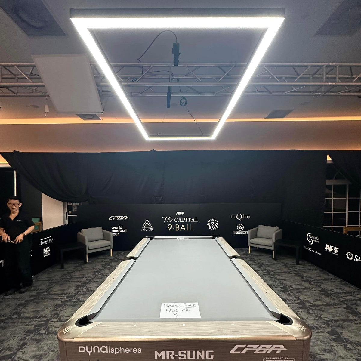 Perimeter Blliard light with a rasson pool table on a tournament