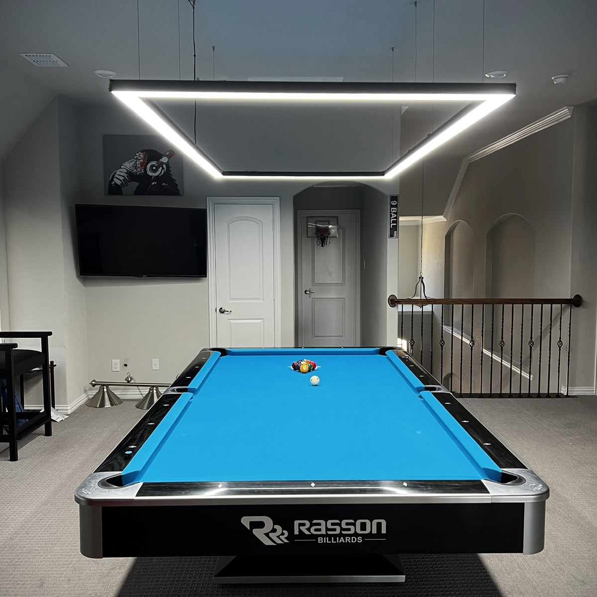 LED pool table and light in residential living room
