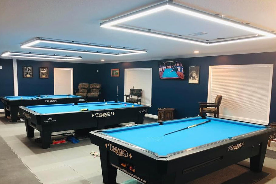 perimeter billiards lights in a billiard room