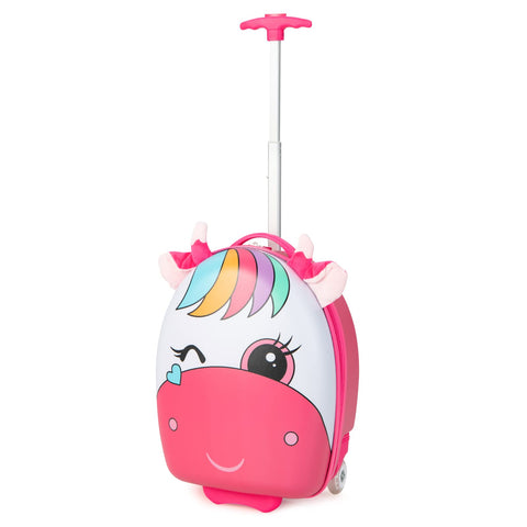 INFANS Kids Luggage, 16’’ Carry on Rolling Suitcase for Girls Boys with 2 Flashing Spinner Wheels, Pink Pony