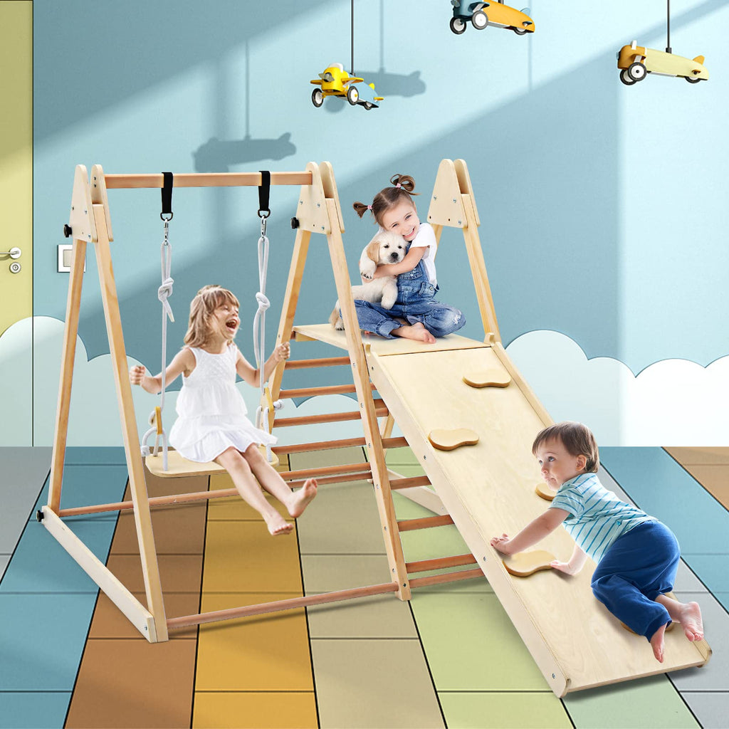 INFANS 8 in 1 Climbing Toys for Toddlers, Kids Wood Montessori Climber