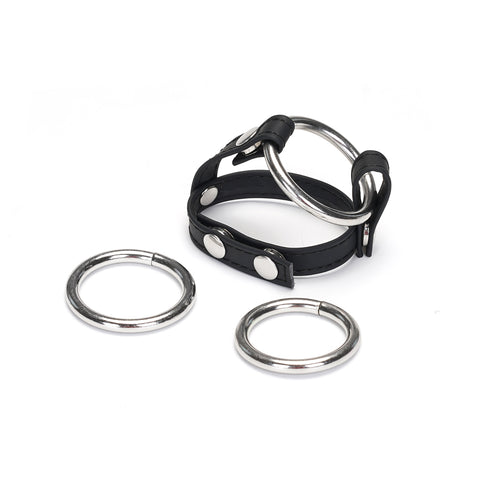 Faux Leather Cock Ring with 3 Replaceable Rings