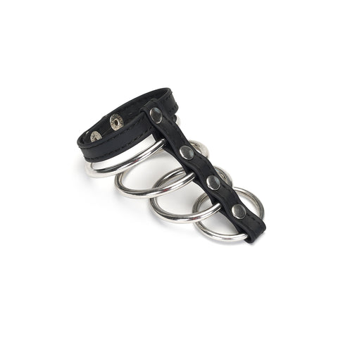 Faux Leather Cock Ring with 4 Rings