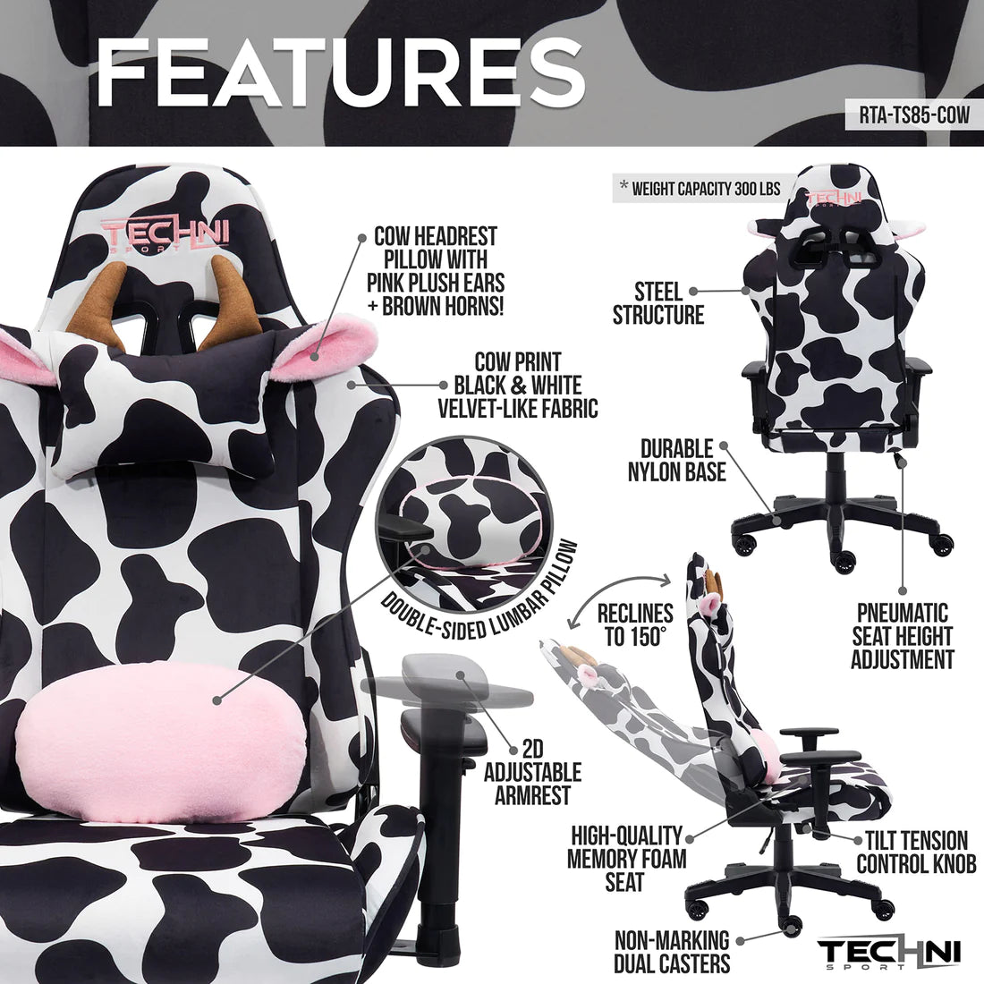 Techni Sport - Cow Series Gaming Chair Ergonomic image 21