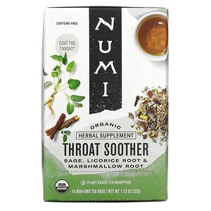 Numi Tea, Organic, Throat Soother, Caffeine Free, 16 Non-GMO Tea Bags, 1.13 oz (32 g) - HealthCentralUSA