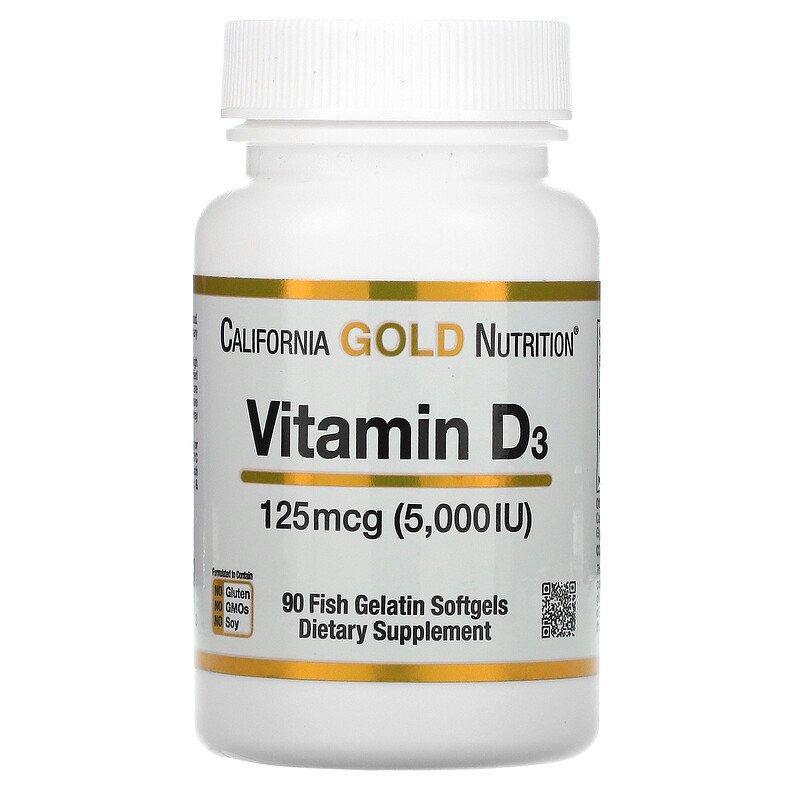 California Gold Nutrition Vitamin D3 125 mcg (5,000 IU) 90 Fish Gelatin Softgels