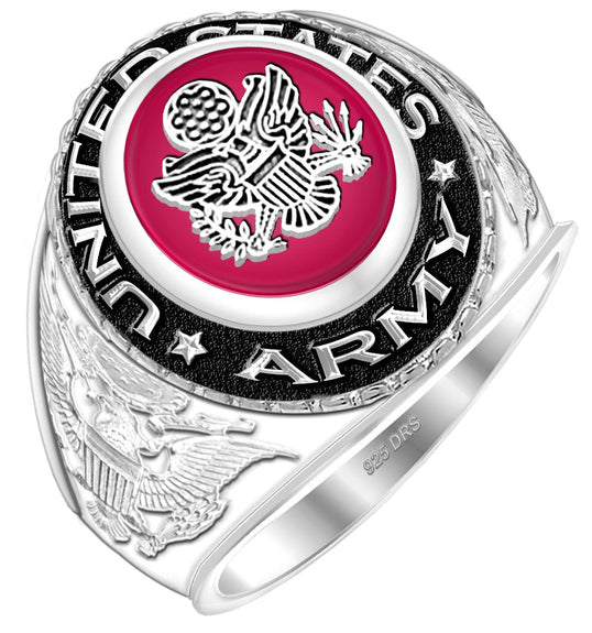 0.925 Sterling Silver or Vermeil US Army Ring red stone