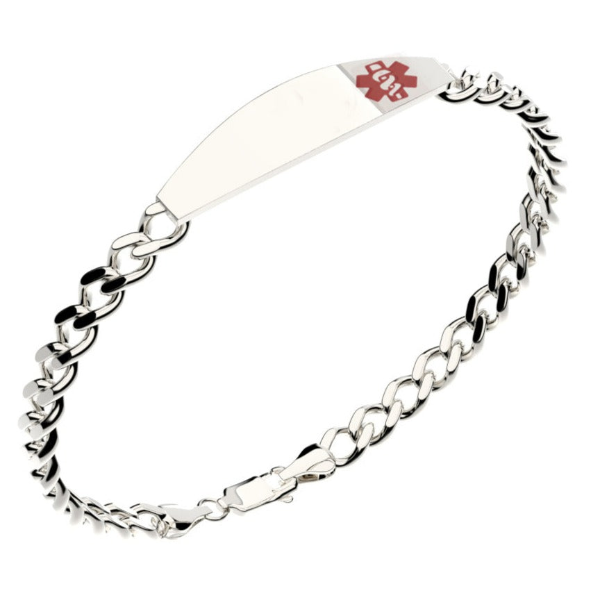 925 Sterling Silver Medical ID Bracelet with Optional Chain Type med21