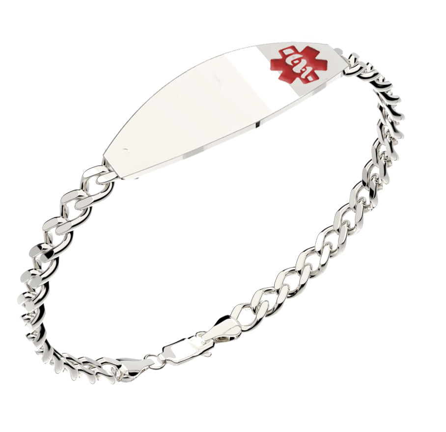 925 Sterling Silver Medical ID Bracelet with Optional Chain Type med21