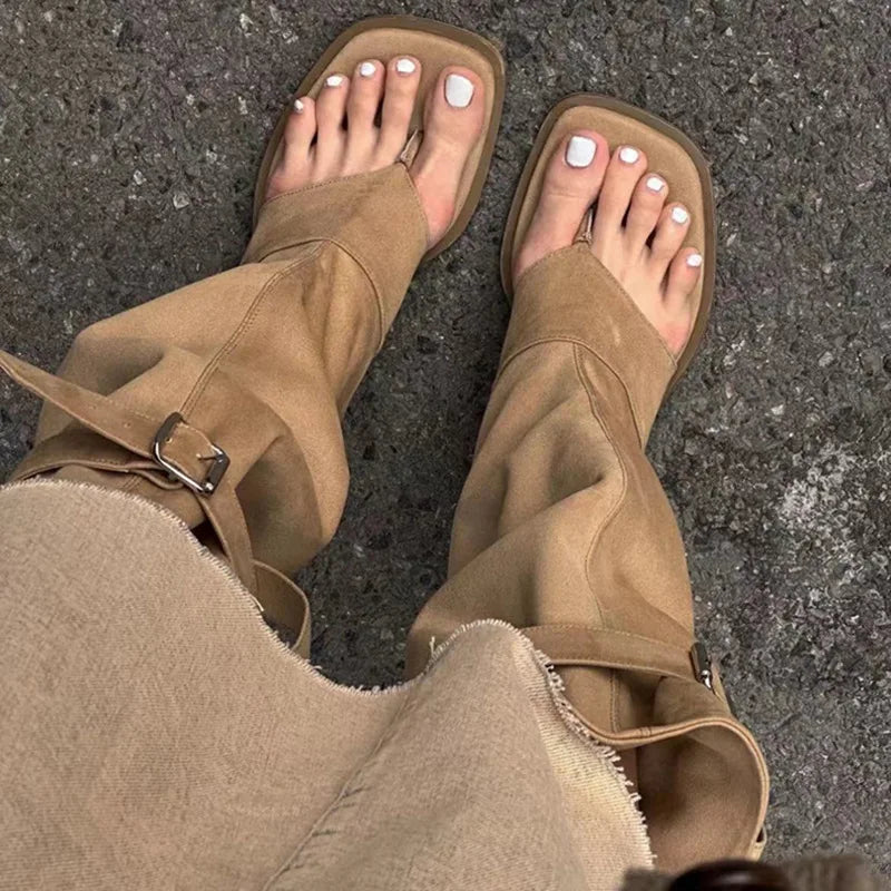 binfenxie luxury Designer Spring Summer Gladiator Woman Sandals Fashion Clip Toe Flats Spice Girls Outdoor Trouser Boots