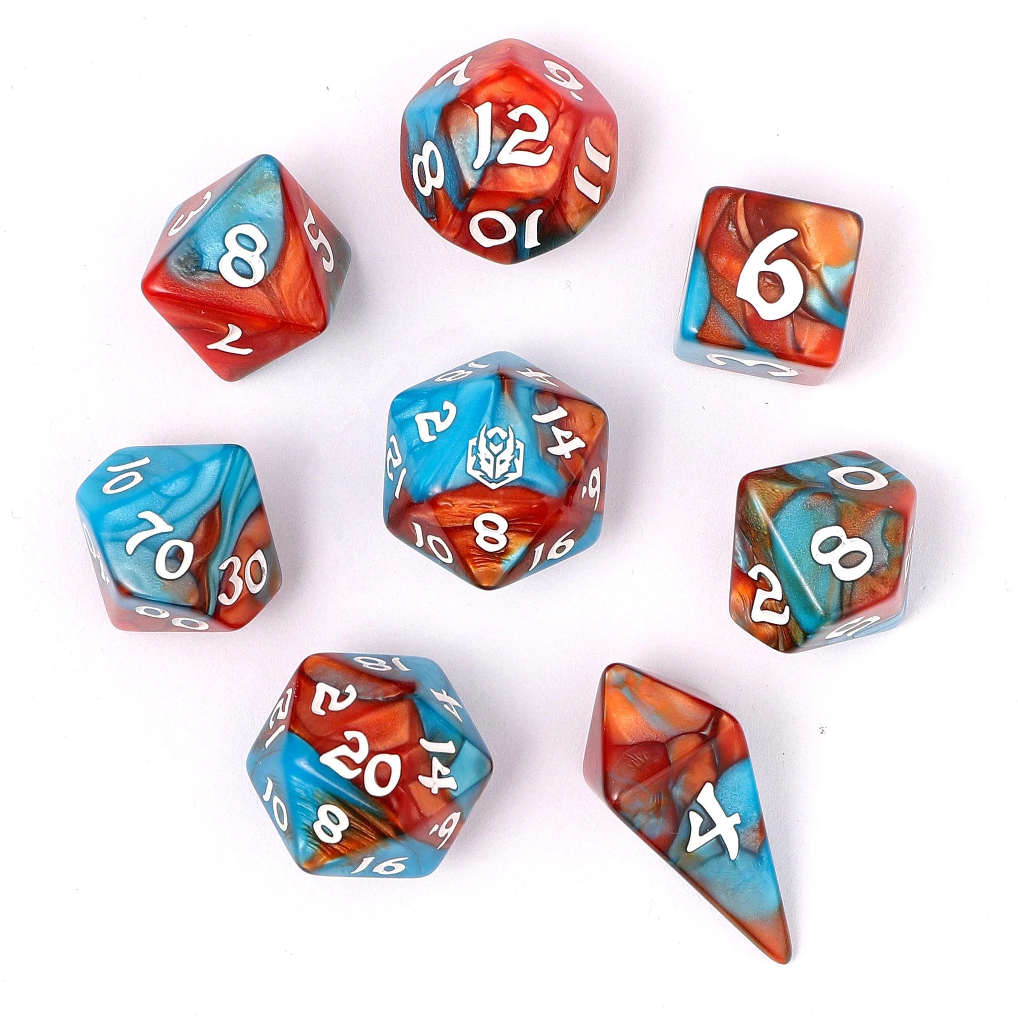 HYMGHO Dice: HY02012 - Wyrmforged Rollers - Rounded Edge 8 Piece Polyhedral Dice set - Bard's Cloak