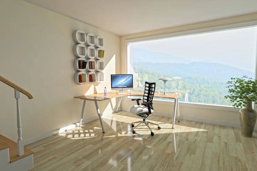 Home office with window wall