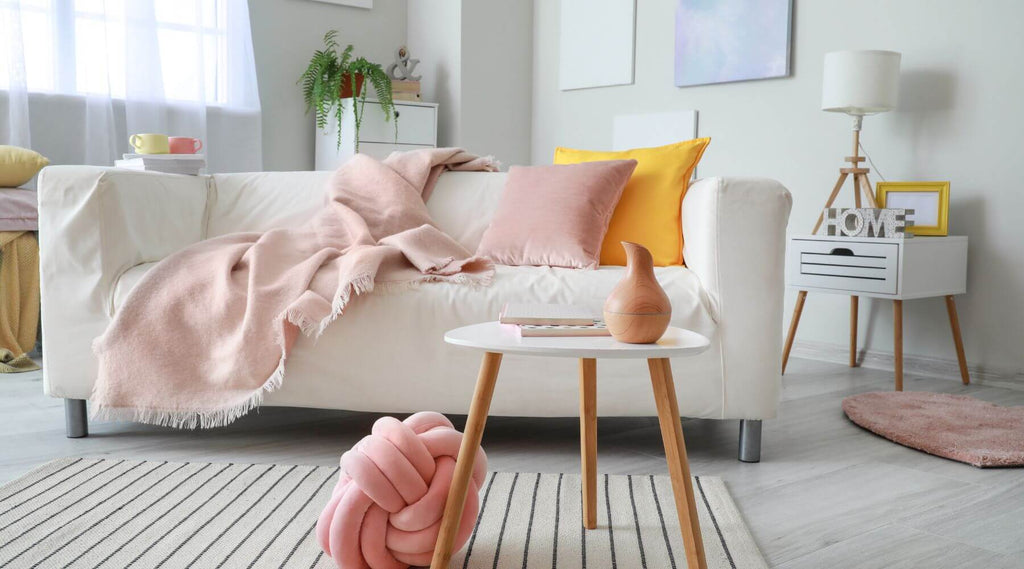 Neutral bedroom with pop of color