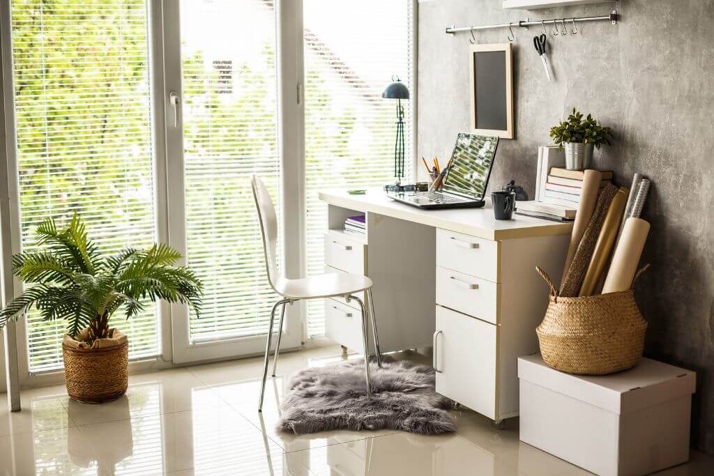 Home office with window walls