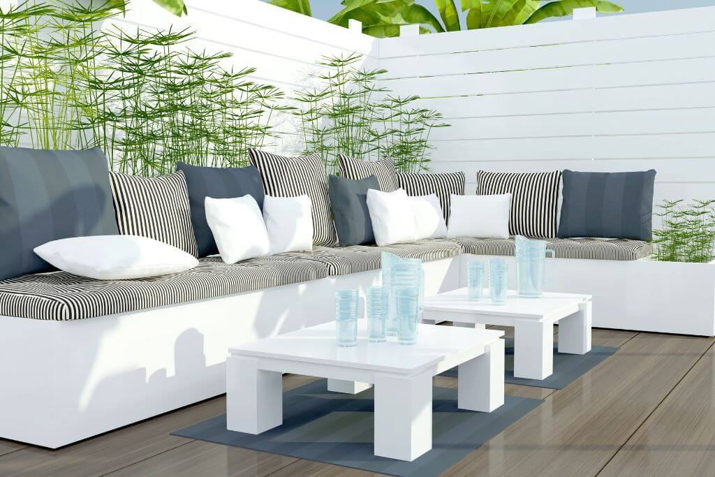 Outdoor sitting area in white color