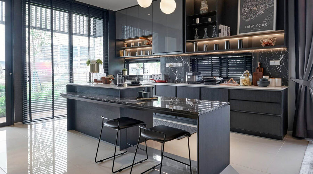 Dark Gray Kitchen with LED Lightning