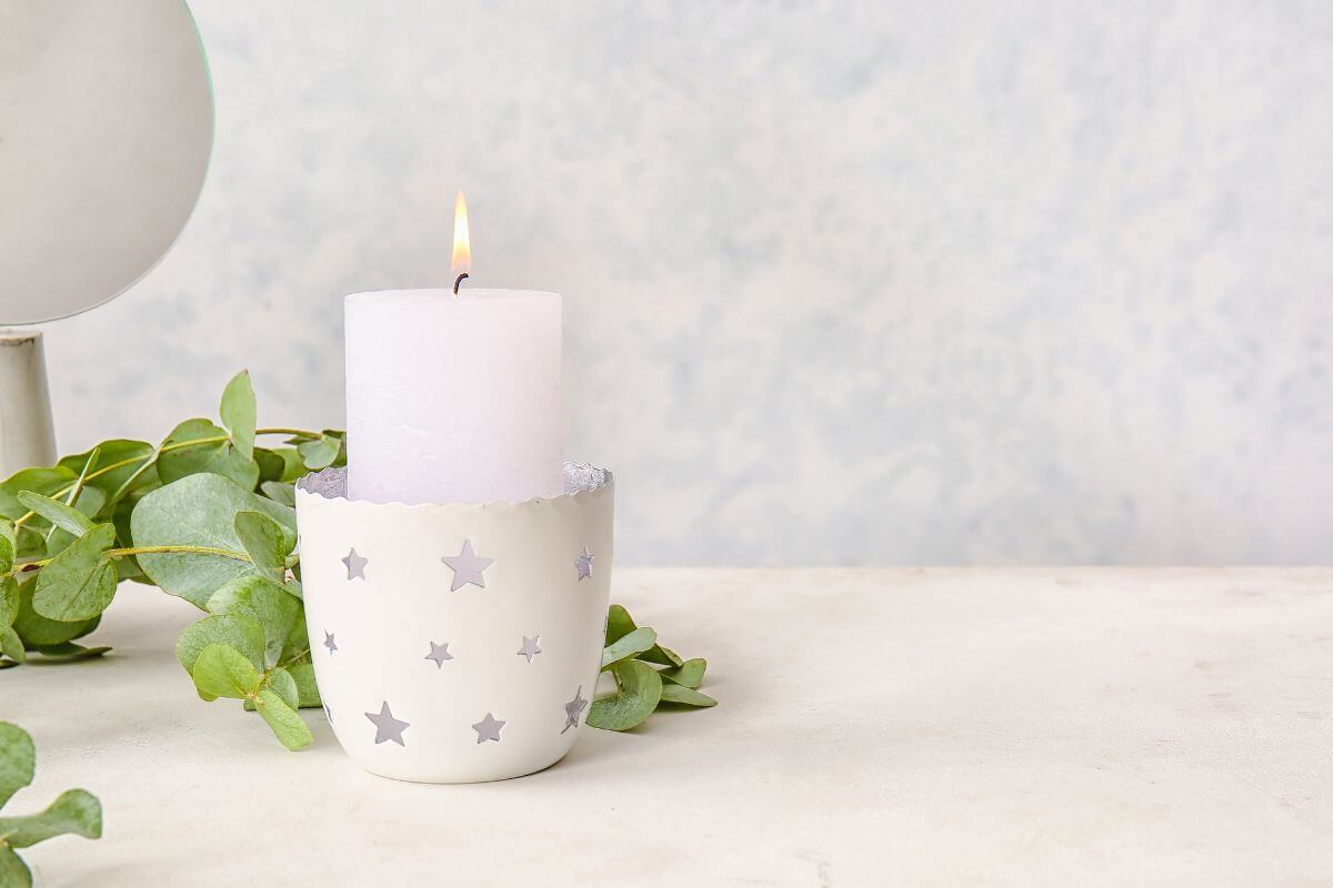 Decorative candle holder on the bathroom countertop