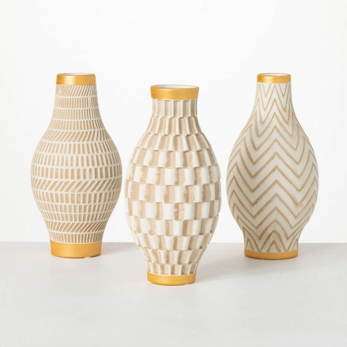 Gold Trimmed Geometric Vases
