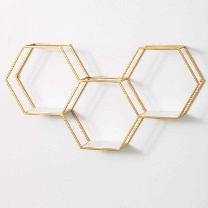 Hexagonal Gold Metal Wall Shelf
