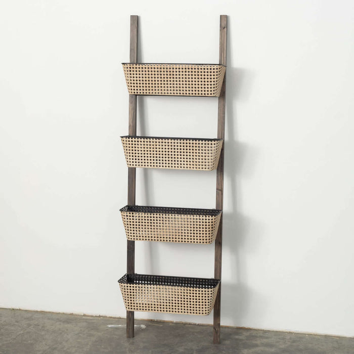 Open Cane Webbing Ladder Wall Shelf
