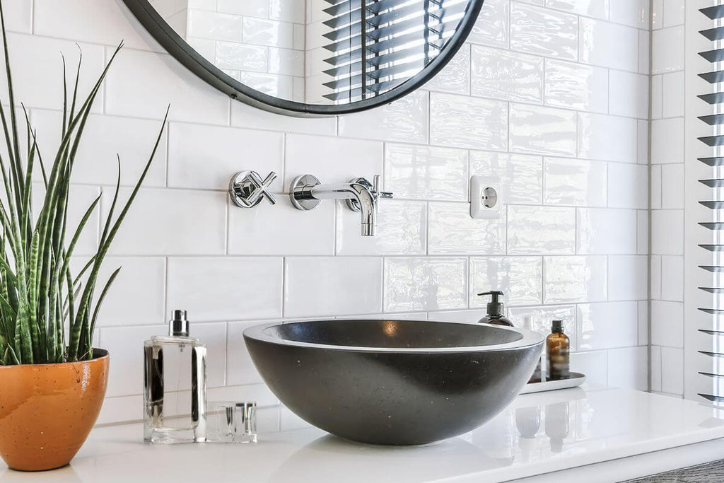 Perfume bottle on the bathroom countertop