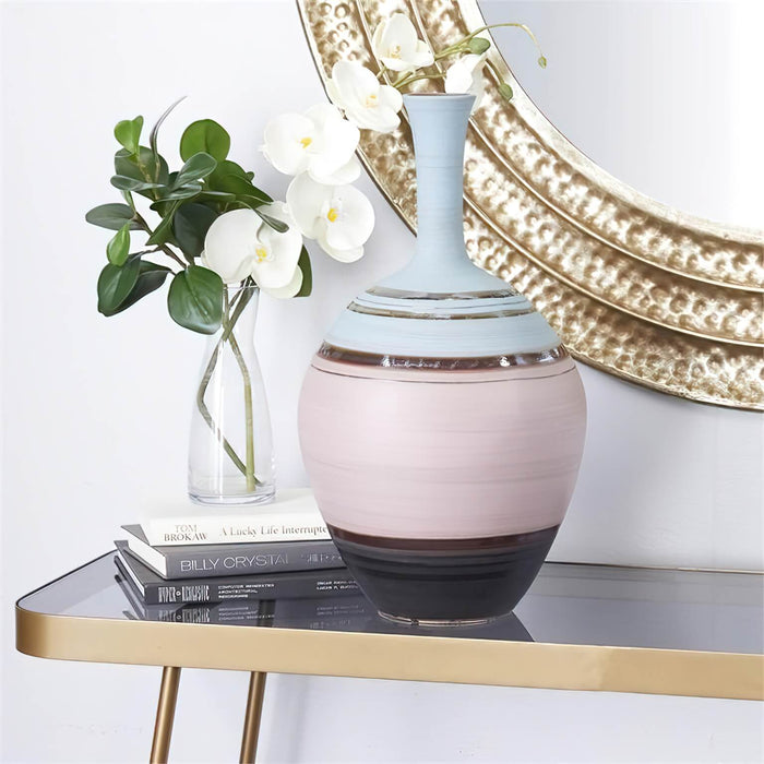 Tall Pink & Blue Ceramic Floor Vase 