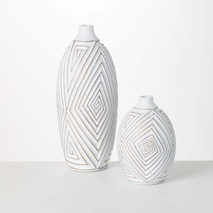 White Patterned Vase Set 