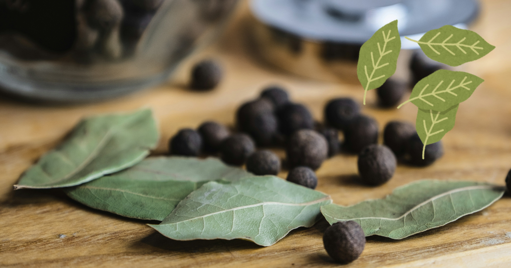 Bay leaves and whole peppercorns