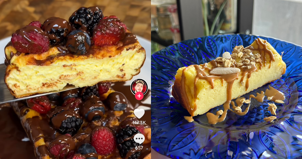 side-by-side comparison of two cheesecakes