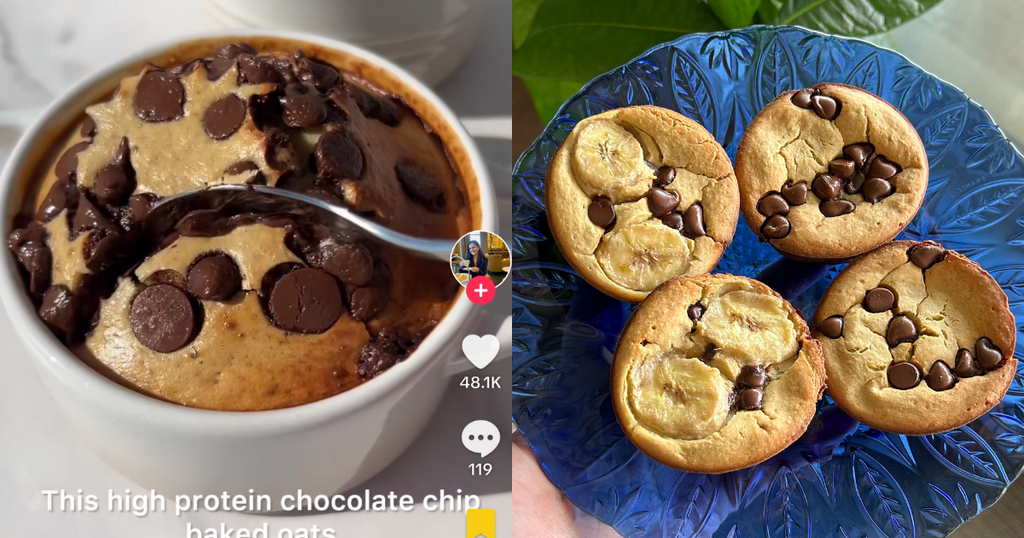 Side-by-side comparison of chocolate chip baked oatmeal