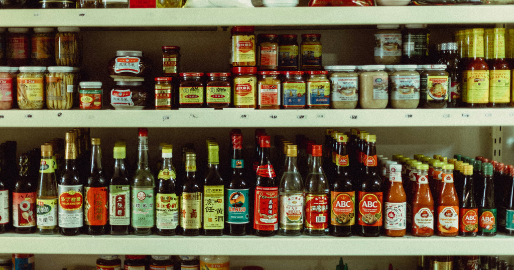 grocery store isle of different soy sauces