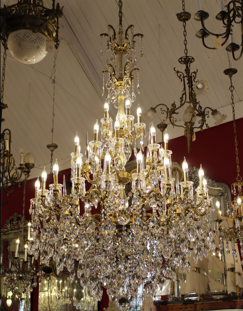 vintage brass and crystal chandelier