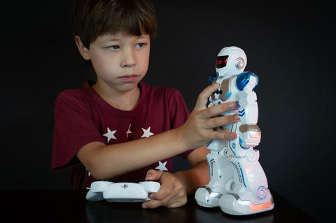 Boy with robot toy