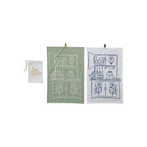 Cotton Slub Tea Towels w/ Kitchen Scene & Loops (Set of 2 in Bag) - Gather Kitchen Mercantile