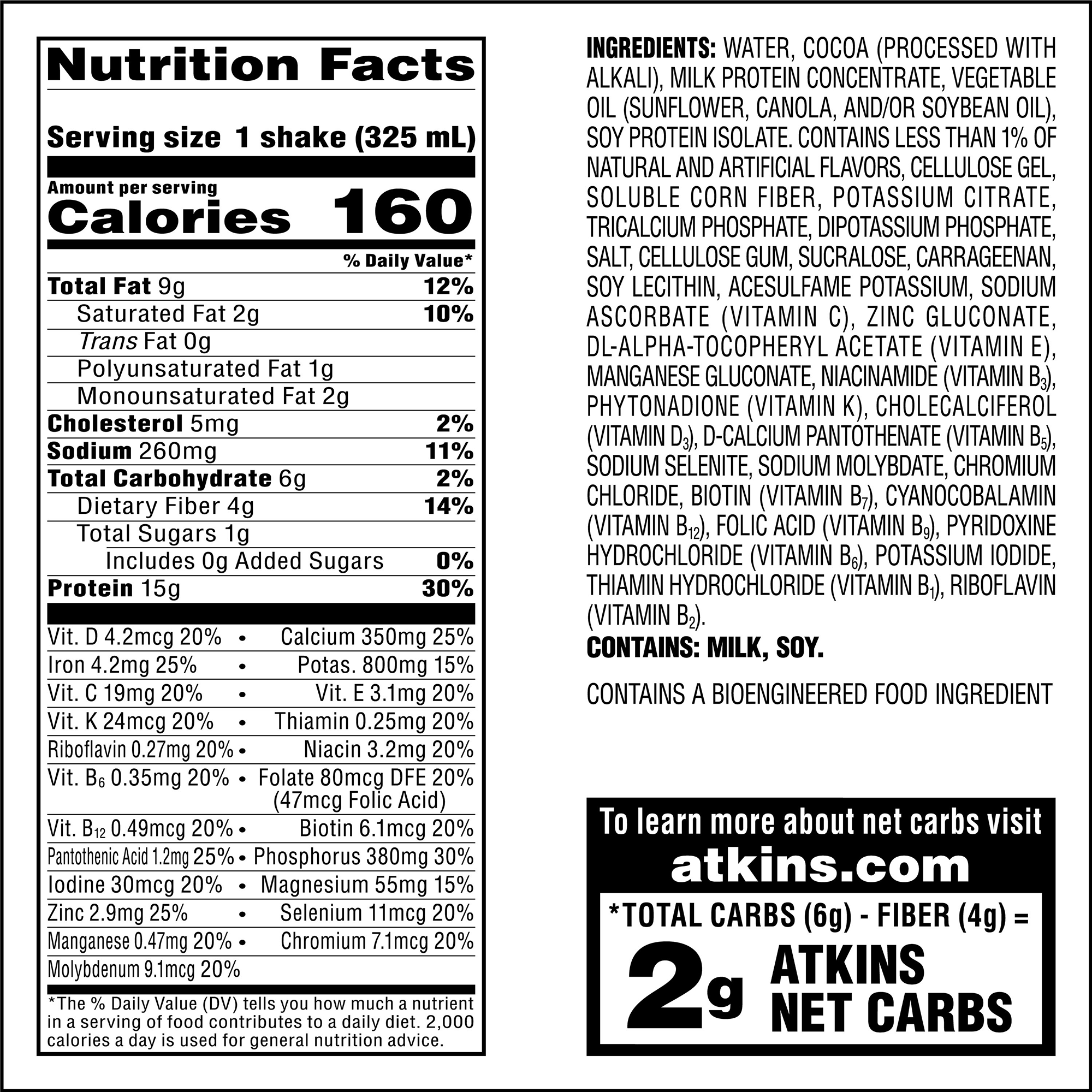 nutrition facts for chocolate