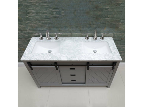 Image of Altair Design Kinsley 60" Double Bathroom Vanity Set in Gray and Carrara White Marble Countertop