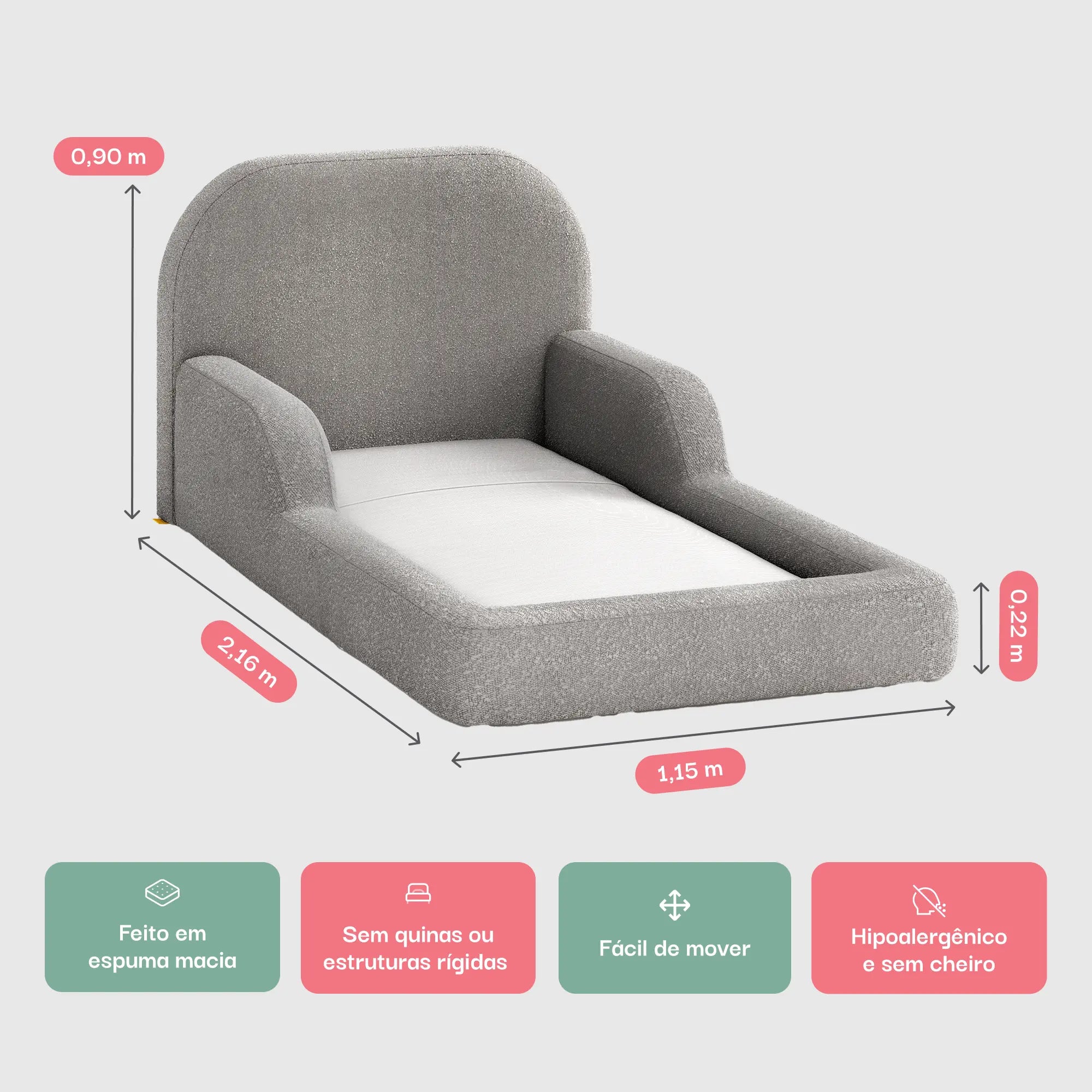 Cama Montessoriana Solteiro - Cinza | Little Duck 3