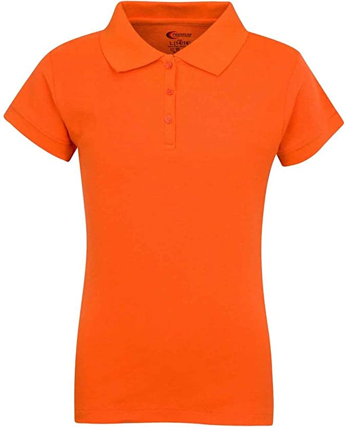 Girls Short Sleeve Pique Polo Shirt - Orange