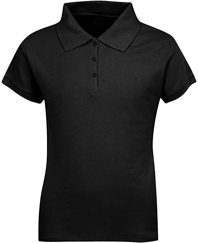 Girls Short Sleeve Pique Polo Shirt - Black